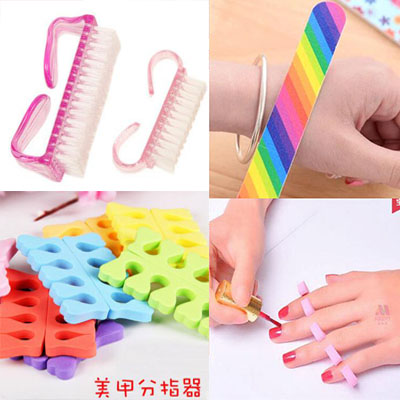 厂家直销塑料扫尘粉尘清洁毛指甲刷子 美甲分离器 指甲锉3件套