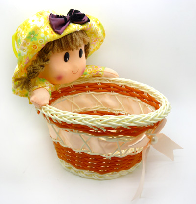 玉米皮手编小熊筐 纽扣针线收纳筐 糖果零食筐 -美女抱篮