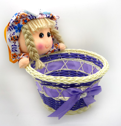 玉米皮手编小熊筐 纽扣针线收纳筐 糖果零食筐 -美女抱篮	