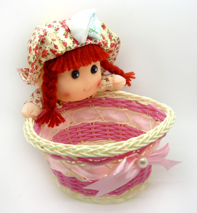 玉米皮手编小熊筐 纽扣针线收纳筐 糖果零食筐 -美女抱篮	