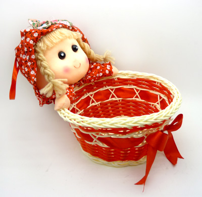 玉米皮手编小熊筐 纽扣针线收纳筐 糖果零食筐 -美女抱篮	