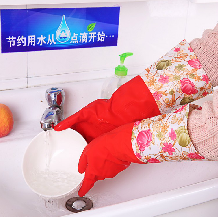 加长加宽 内里加绒韩版加绒保暖乳胶手套家用洗碗手套